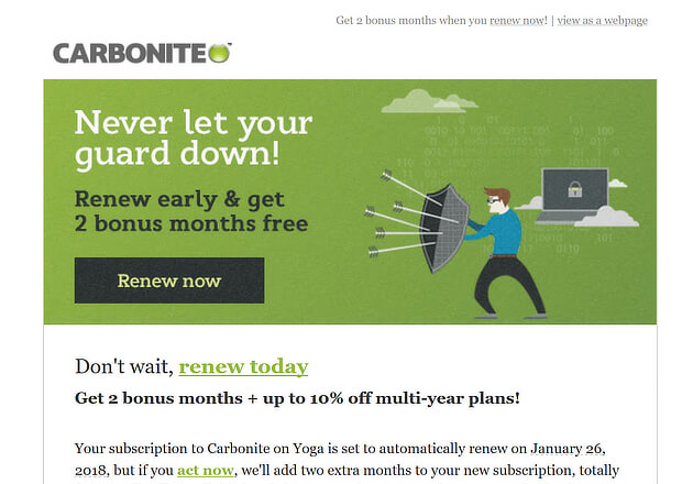 Carbonite renewal email